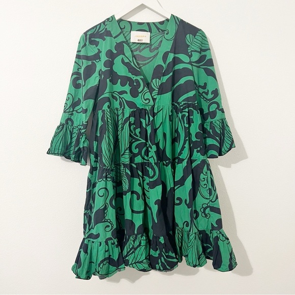 La Double J Jennifer Jane Tiered A-line Mini Dress Green Black Womens Small S - Picture 2 of 10